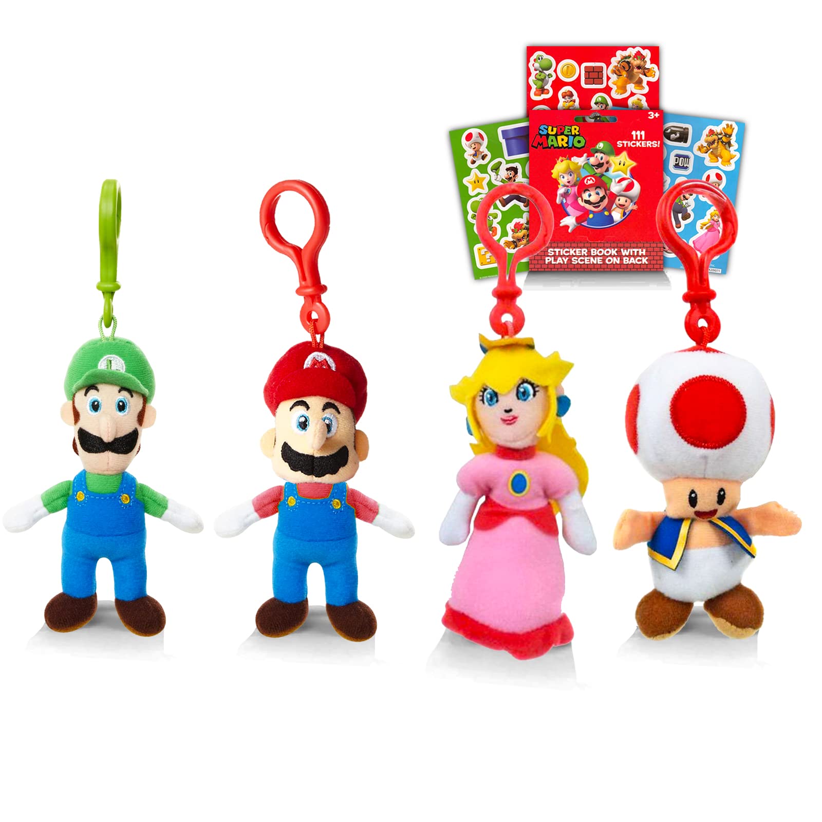 Mario Shop Nintendo Mario and Friends Plush Keychain Set - Bundle with Mario, Luigi, Princess Peach, and Toad Plushie Figures Pl