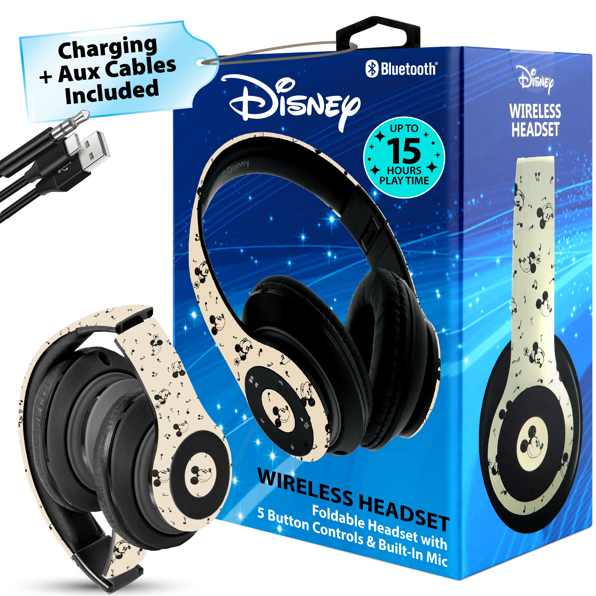 iJoy Disney Mickey Minnie Mouse Bluetooth Headphones Over Ear, Wireless and Wired Foldable Stereo Headset w Mic - Halloween christmas
