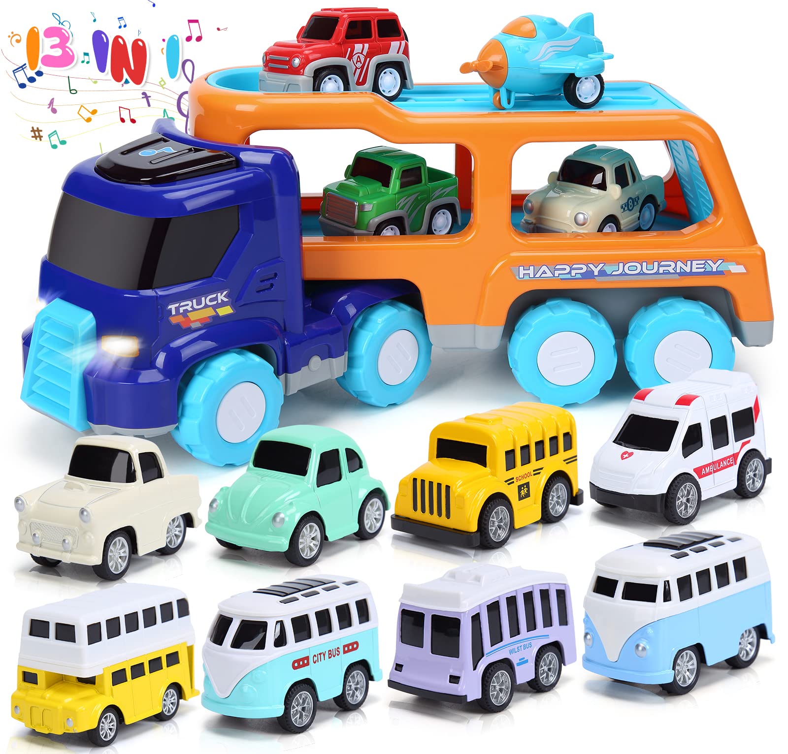 ToyBay 14PcS Toy Trucks car for 2 3 4 5 Year Old Toddlers Boys girls, carrier Truck Transport Vehicles Toys, car Trucks Toys with Light