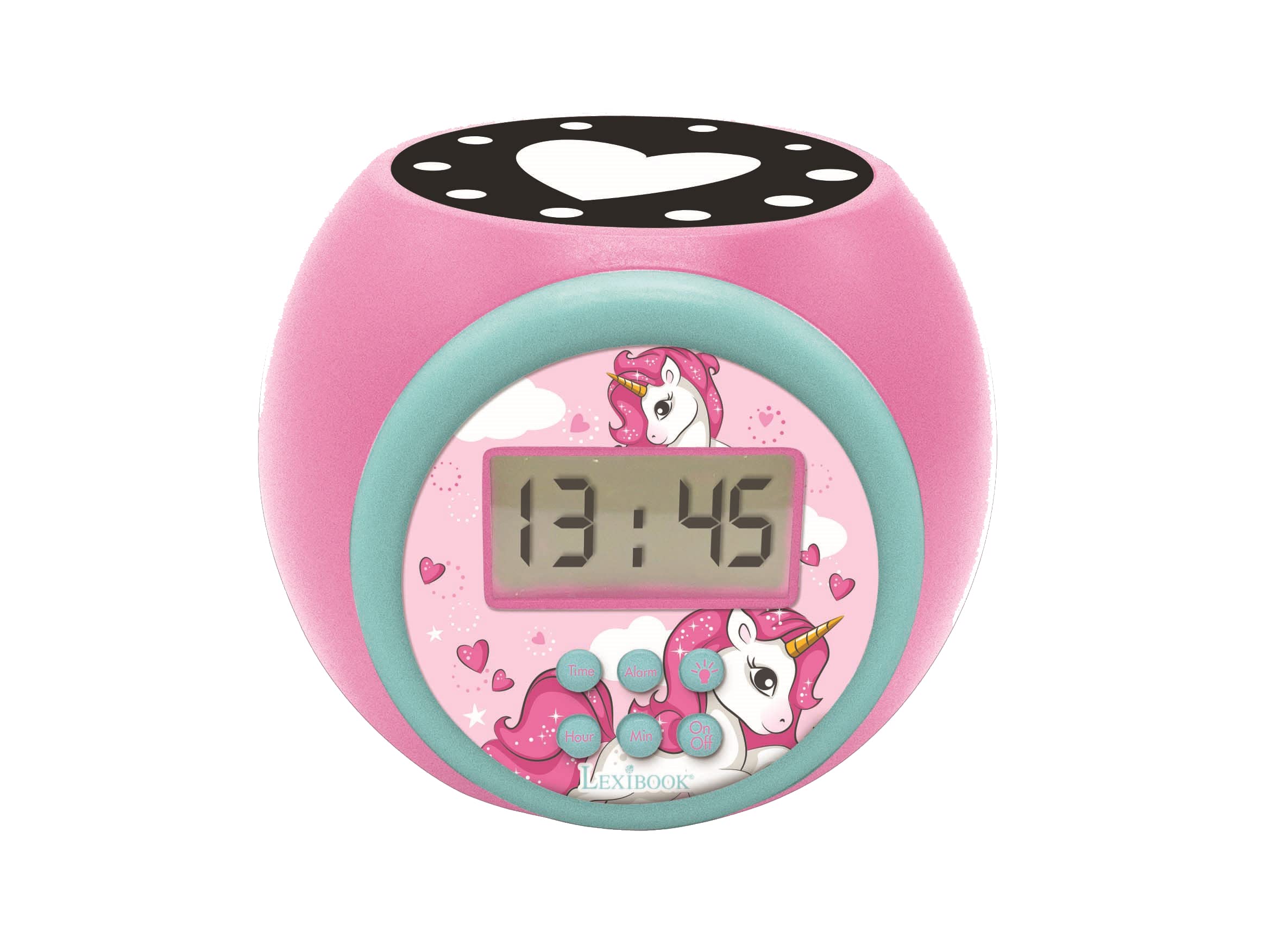 LEXIBOOK Projector clock Unicorn with Snooze Alarm Function, Night Light with Timer, LcD Screen, Battery Operated, Pink, RL977UN