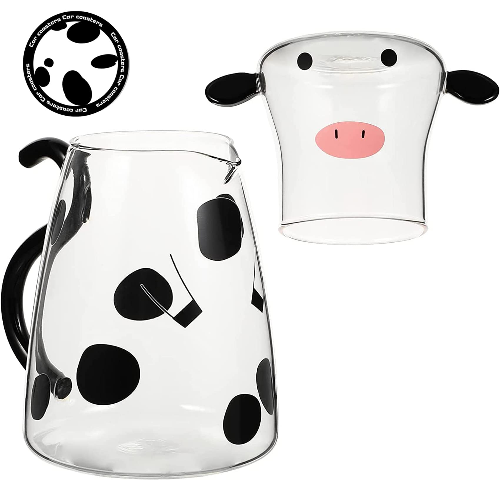FUScOTO cow Print carafe Set, cow glass Water Pitcher with glass cup