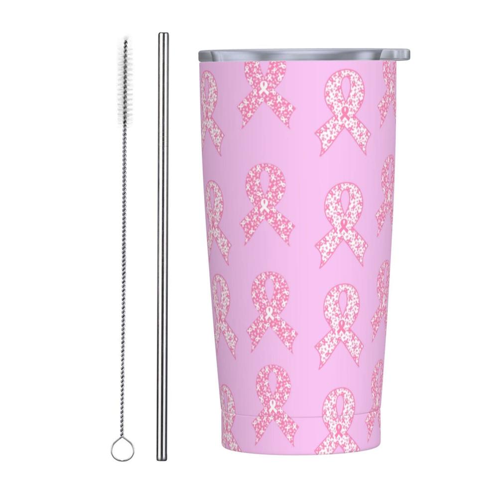 worldges Breast Cancer Ribbon Pink Tumbler With Lid and Straw 20 Oz Travel Coffee Mug Reusable Food Grade Water Glasses Thermal Cup Stain