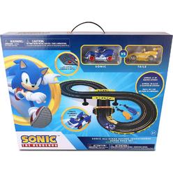 NKOK: Sonic & Tails Rc Slot car Set Race Set Vehicle, Included 2 Vehicles, 2 controllers and 16 Track Pieces, Features a