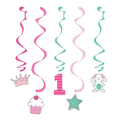 Party central club Pack of 30 Pink and green Doodle 1st Birthday Assorted Dizzy Dangler 103