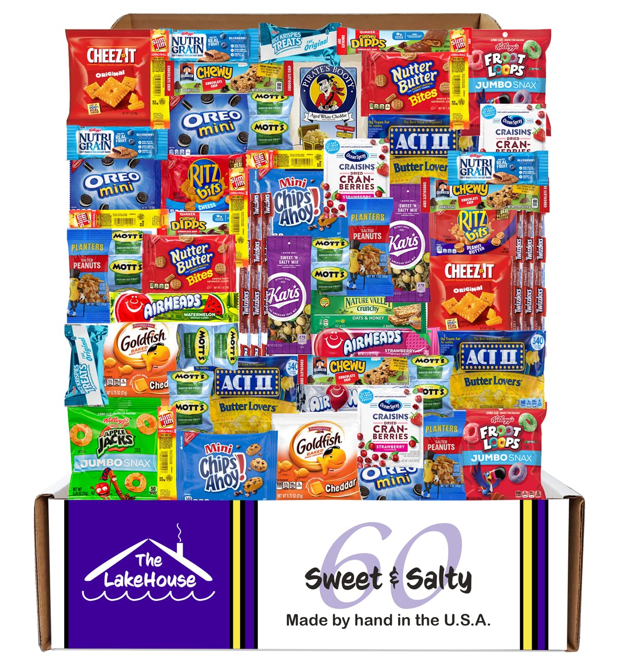 The LakeHouse LakeHouse Salty Sweet 60 Snack Box - Snacks Variety Pack for Adults Inmates Soldiers - college care Package gift Basket - Office