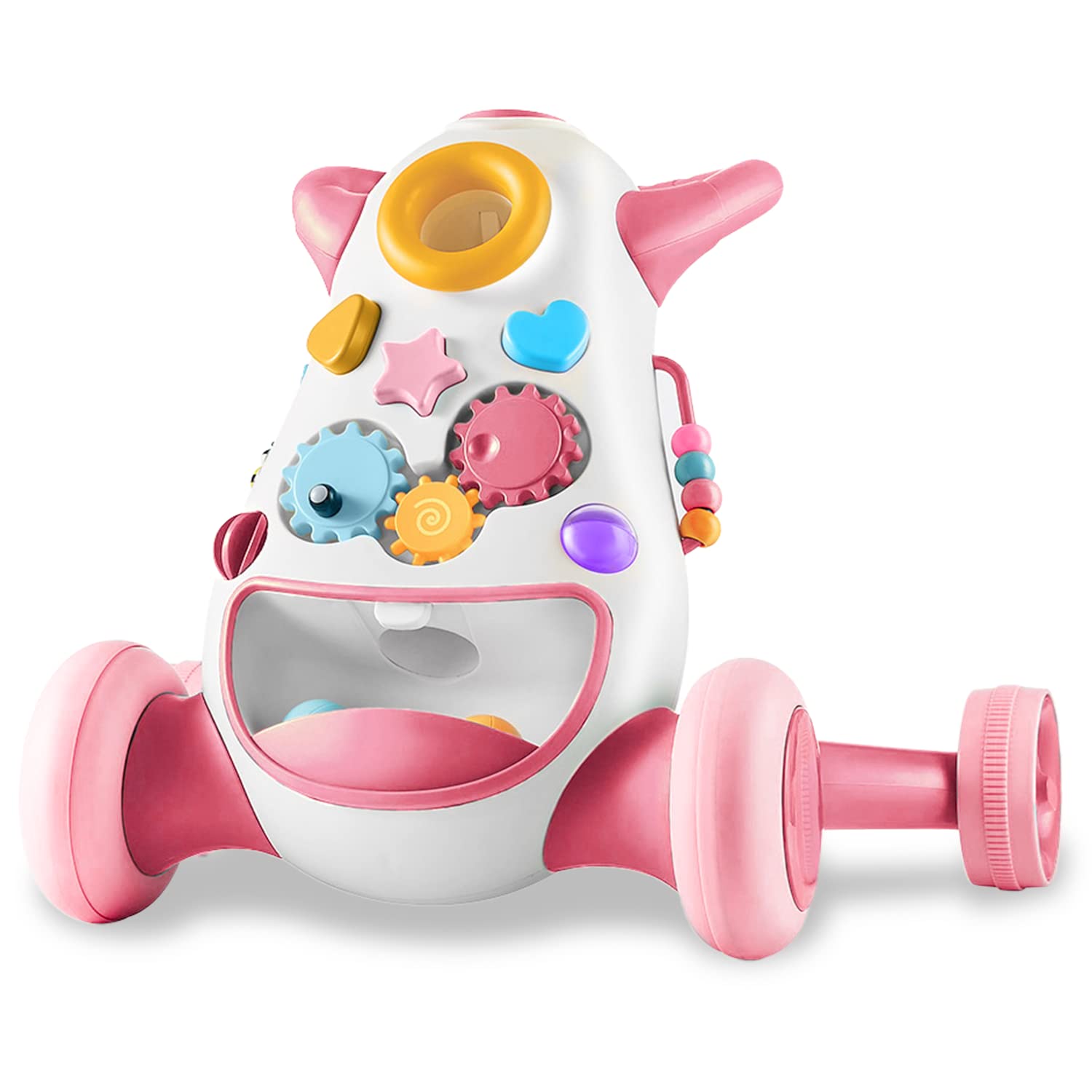 KAB Interactive Baby Push Walker  Pink  Locking Wheels  Safe & Stable Design  Activity Walker  Baby Walker Toy  Toddler Push Toy