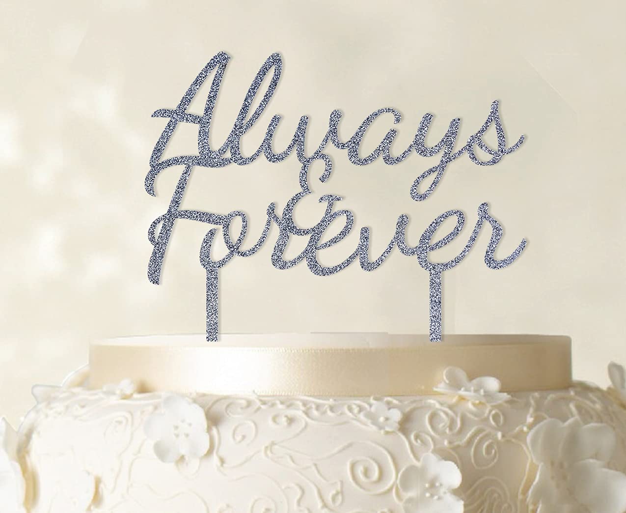 Printtoo Always & Forever custom Wedding cake Topper Personalized glitter Silver cake Topper color Option Available 6-7 Inches W