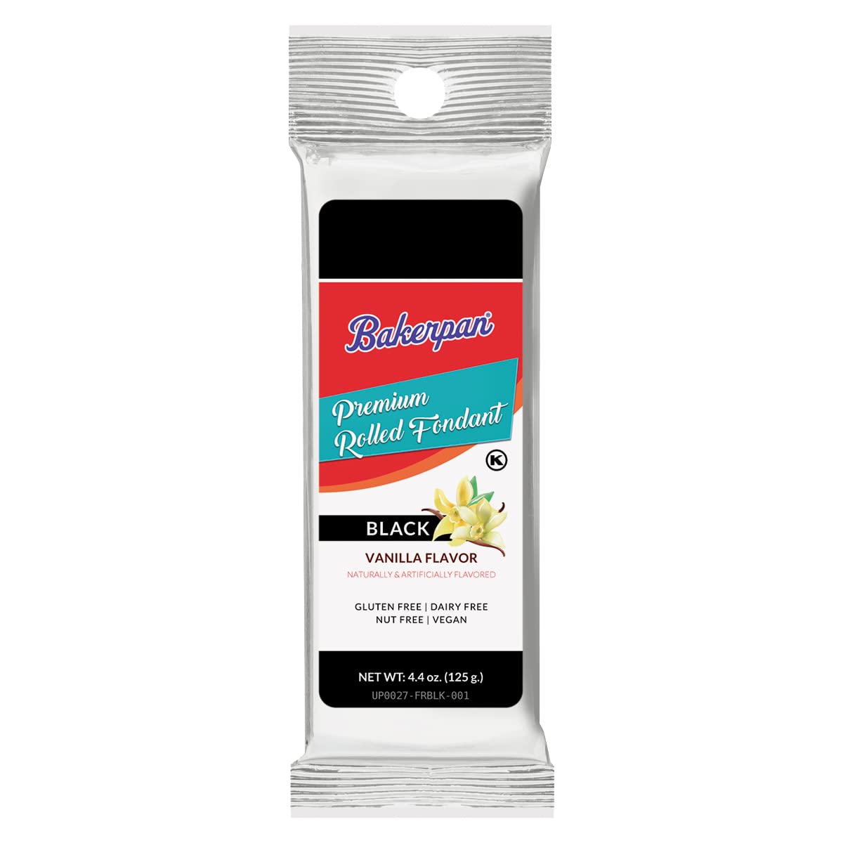 Bakerpan Premium Rolled Black Fondant for cake Decorating Vanilla Flavor - 4.4 Ounces