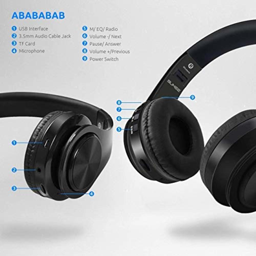 Sumee Waterproof Over-Ear Headphones, V5.0 HD Stereo Sound Sports Wireless Over-Ear Headphones with Mic, Passive Noise Cancelling Head