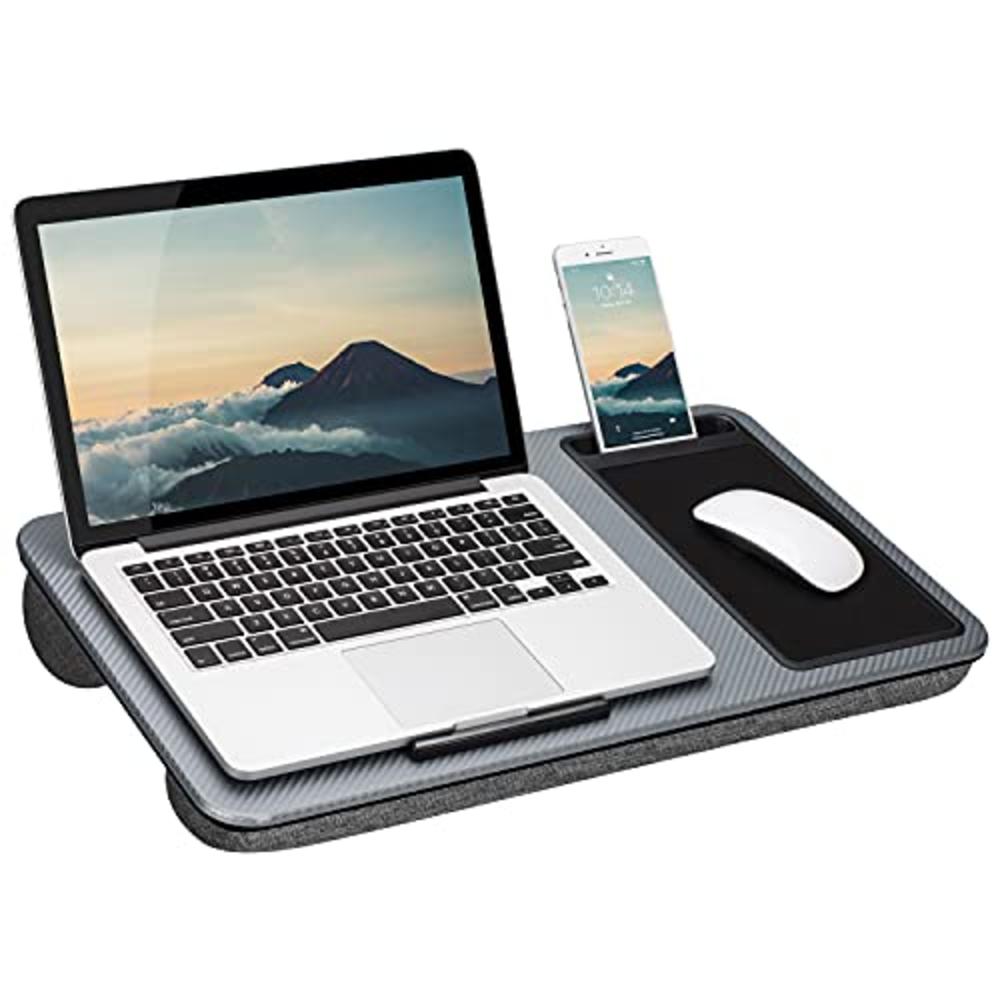 LapGear Home Office Lap Desk with Device Ledge, Mouse Pad, and Phone Holder - Silver Carbon - Fits Up to 15.6 Inch Laptops - Sty