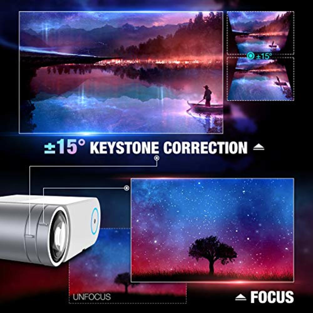 GooDee Projector, GooDee 2021 G500 Video Projector 6000L, 1080P and 200" Supported Portable Movie Projector with 50,000 Hrs Lamp Life, 