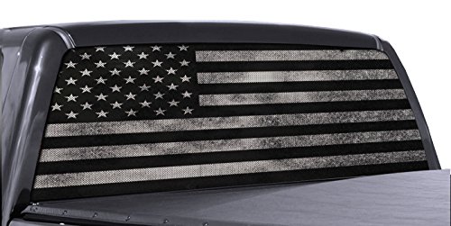 FGD Brand Truck Rear Window Wrap Black & White Distressed American Flag Perforated Vinyl Decal