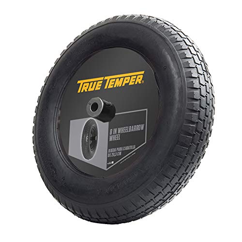 True Temper T22CC 8 in. Hub Tubed Wheelbarrow Tire Wheel with Ribbed Tread, 8-Inch, Black