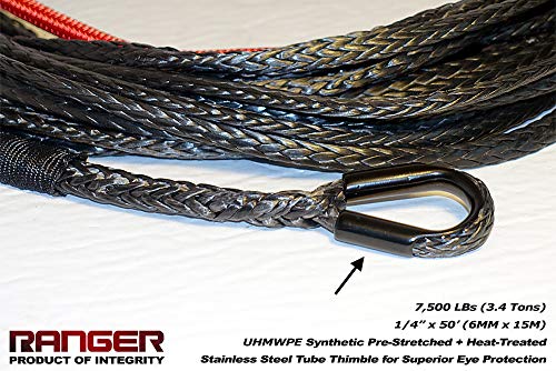RANGER ULTRANGER SY45 7500 LBs 1/4" x 50 UHMWPE Synthetic Winch Rope 6MM x 15Meter for UTV/ATV Winch