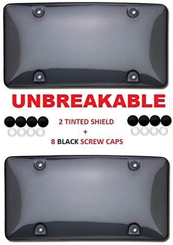 Trunknets Inc 2 Tinted Smoke Shield for License Plate + 8 Black Screw Caps fits USA & Canada Standard Plates