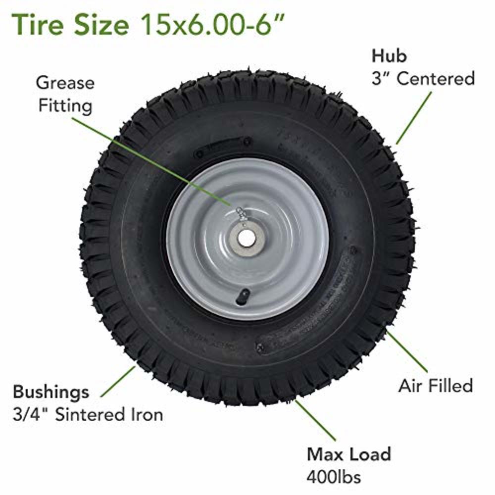 MARASTAR 21436-2PK 15x6.00-6" Front Tire Assembly Replacement for Husqvarna Riding Mowers