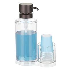 mDesign Plastic Refillable Mouthwash Dispenser and Disposable Cup Storage Organizer for Bathroom Vanity, Countertop, Cupboard - 