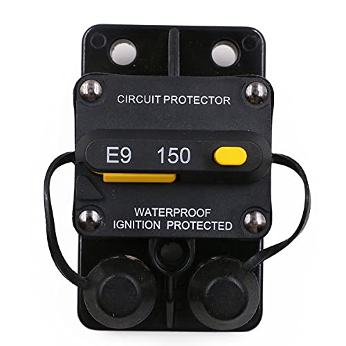 T Tocas 150 Amp Surface-Mount Circuit Breaker Double 3/8" Stud with Manual Reset, 12V- 72V DC, Waterproof (150A)