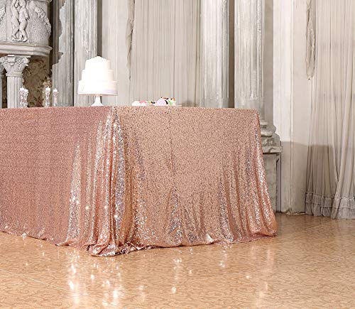 PartyDelight 60" x 102" Rose Gold Sequin Tablecloth for Wedding, Baby Shower, Birthday, Banquet, Christmas, and Banquet.