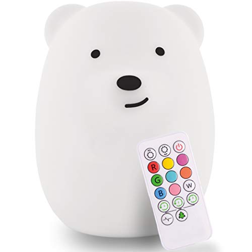 LumiPets LumiPet Bear Jumbo Kids Night Light, Cute Nursery Light for Baby, Toddler, Silicone LED Lamp, Remote Operated, USB Rechargeable 