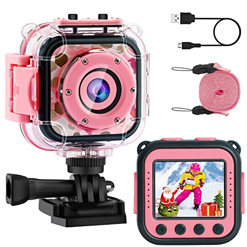 PROGRACE [Upgraded] PROGRACE Kids Waterproof Camera Action Video Digital Camera for Kids 1080 HD Children Toddler Camera for Girls Toys G