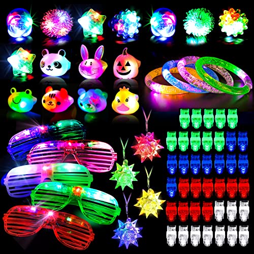 TAIMASI Led Light Up Toys 68Pcs Party Favors for Kids Adults, Glow in the Dark Party Supplies include 40 Finger Lights, 8 Jelly Rings, 7