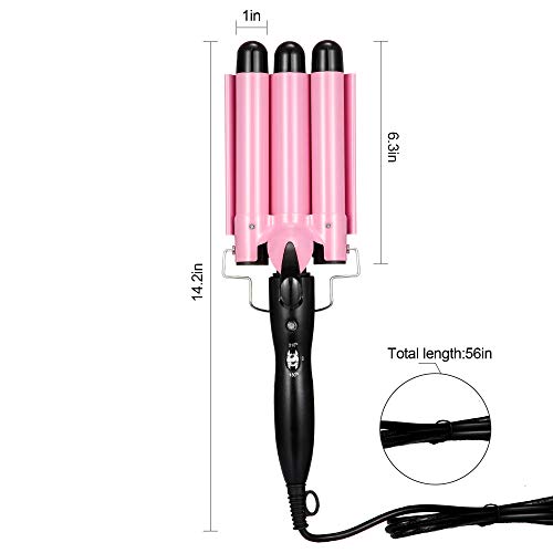 Willbond 3 Barrel Curling Iron Wand Three Barrel Hair Waver Iron Hair Crimper Barrels with 4 Pieces Hair Clips and Heat Resistant Glove, 