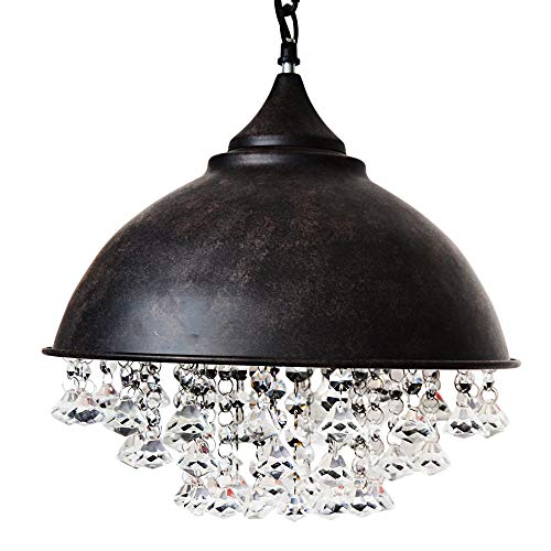 FRIDEKO HOME Vintage Industrial Crystal Pendant Light - MKLOT Retro Edison Style Ceiling Light 14? Wide Rust Wrought Iron Hanging Lamp Chande
