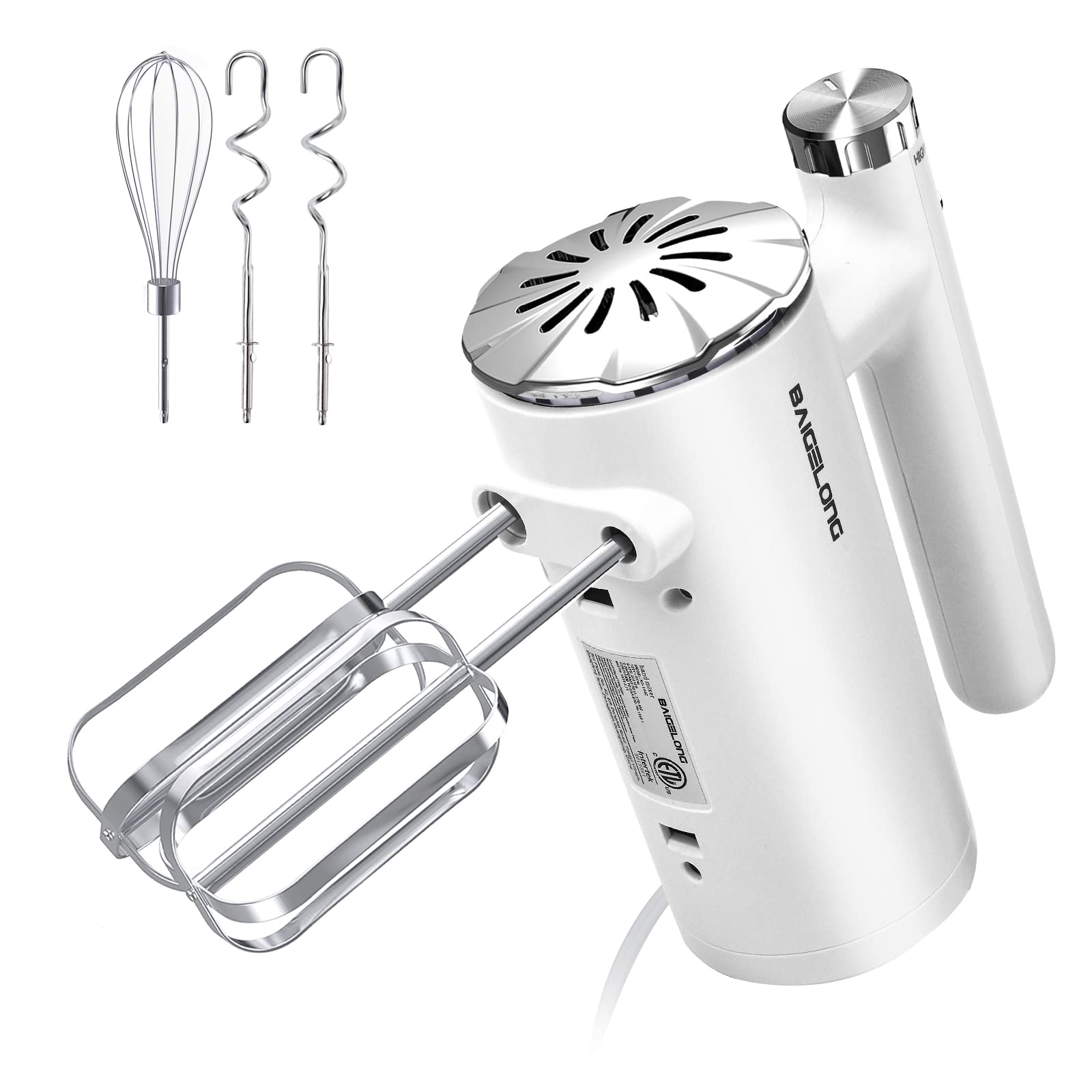 BAIgELONg Hand Mixer Electric 500W Ultra Power Handheld Mixer with continuously Variable Speed control 5 Stainless Steel Accesso