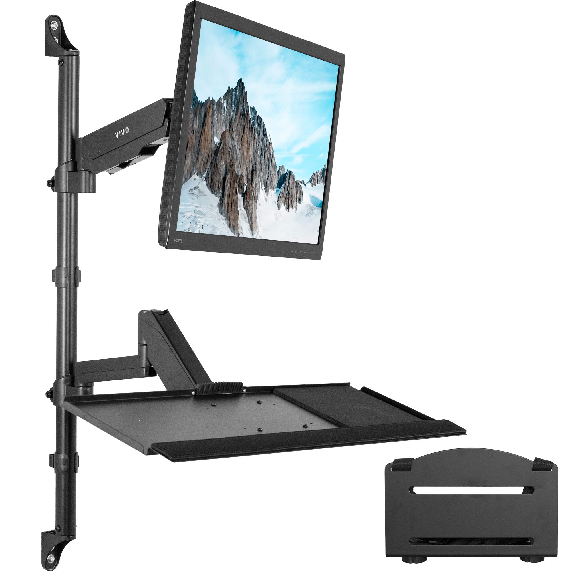 VIVO Black Sit-Stand Height Adjustable Pneumatic Spring Arm Keyboard, Monitor, cPU Wall Mount for 1 Screen up to 32 inches STAND