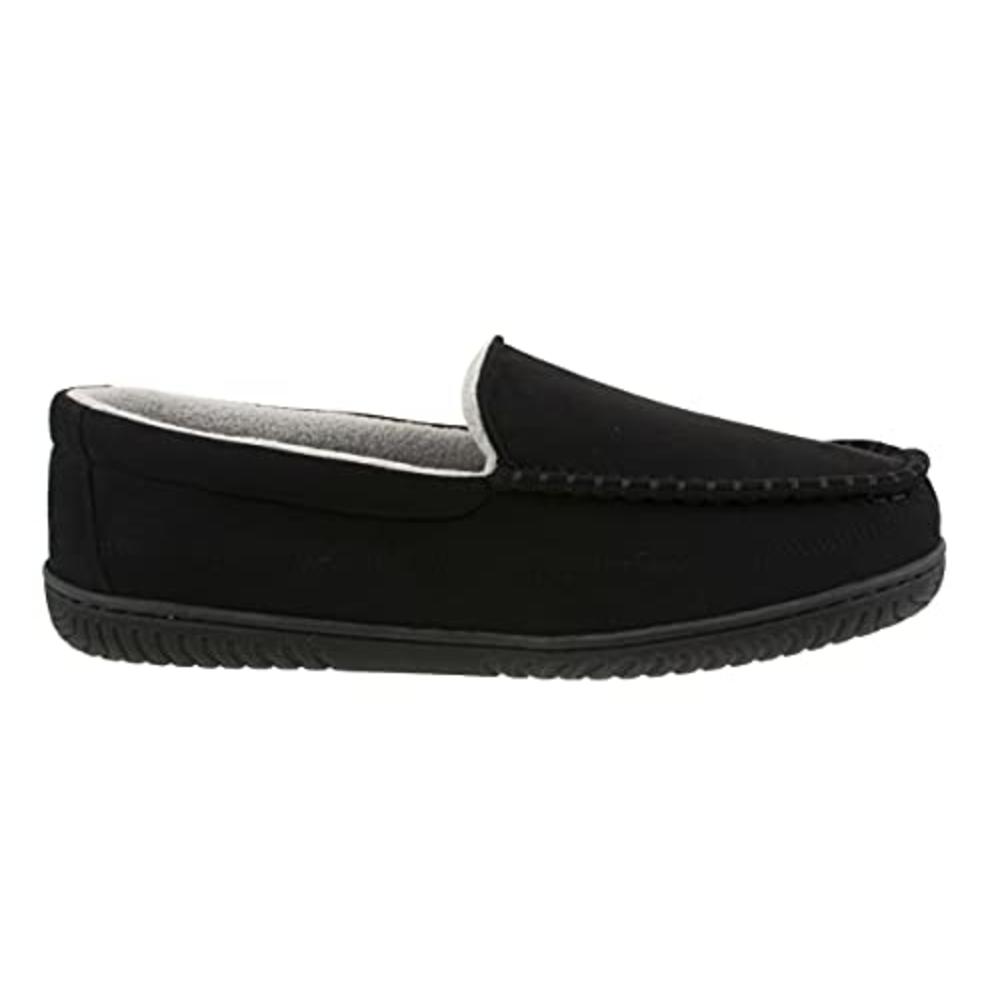 IZOD Mens Classic Two-Tone Moccasin Slipper, Winter Warm Slippers with Memory Foam, Size 11-12, Solid Black