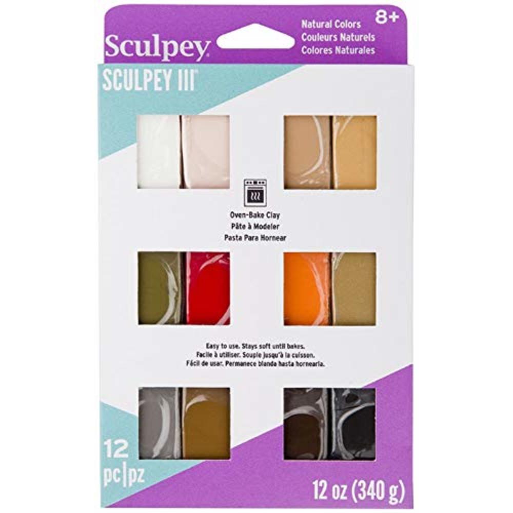 Sculpey III 12 Natural Colors of Polymer Oven-Bake Clay, Non Toxic 12 oz., great for modeling, sculpting, holiday, DIY & school