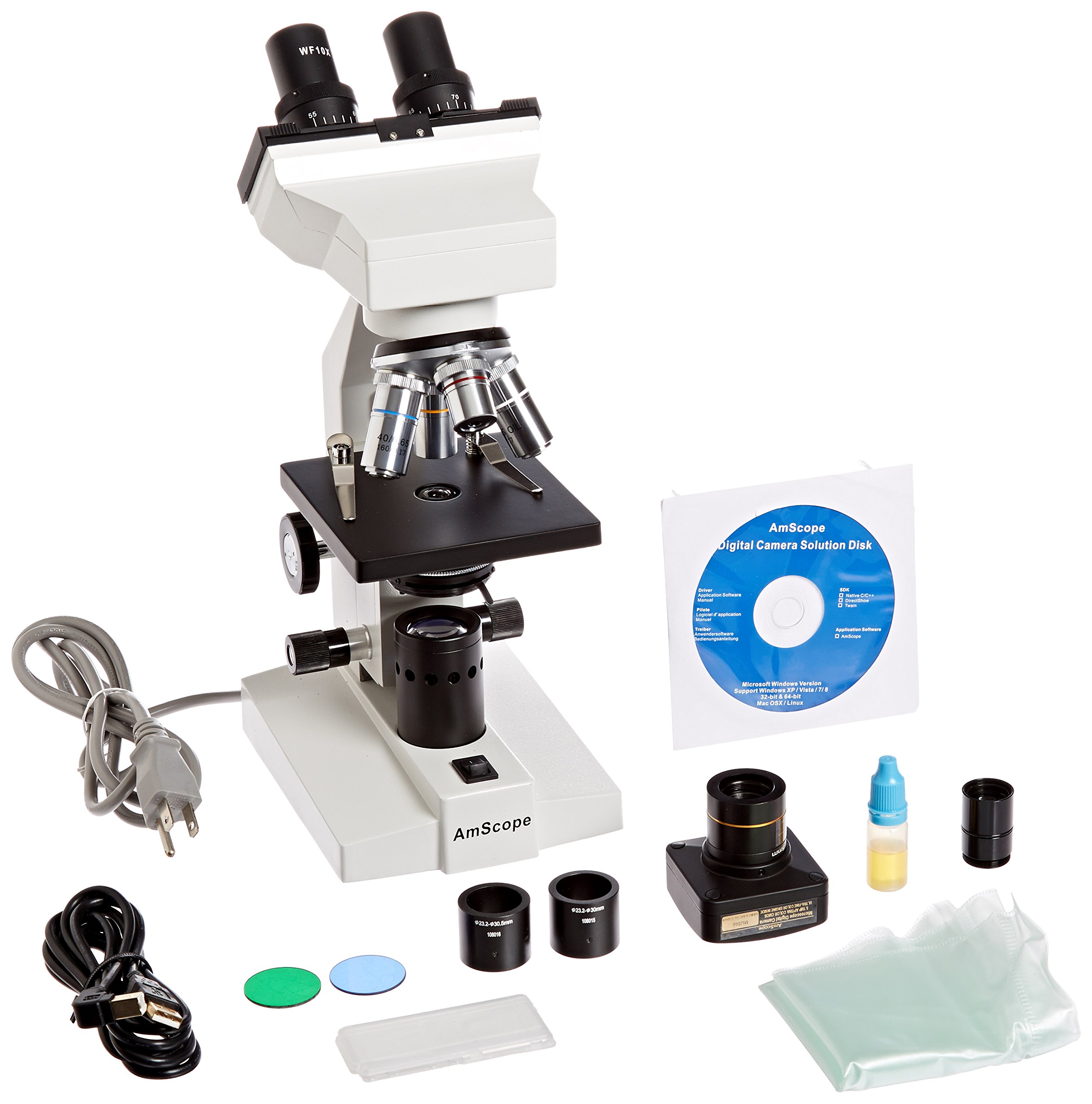 AmScope B100B-5M Digital compound Binocular Microscope, 40X-2000X Magnification, Brightfield, Tungsten Illumination, Abbe conden