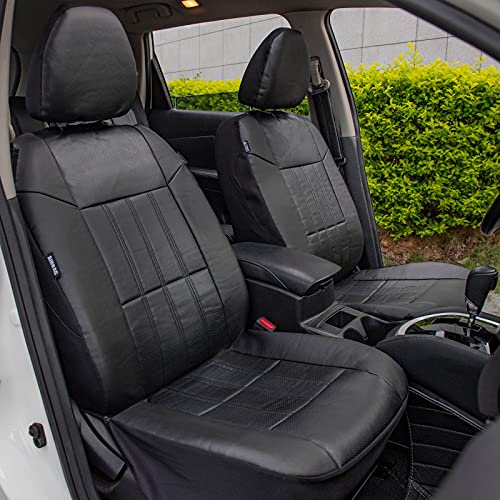Leader Accessories 17pcs Black Faux Leather Car Seat Covers Full Set Front + Rear with Airbag Universal Fits for Trucks SUV Incl
