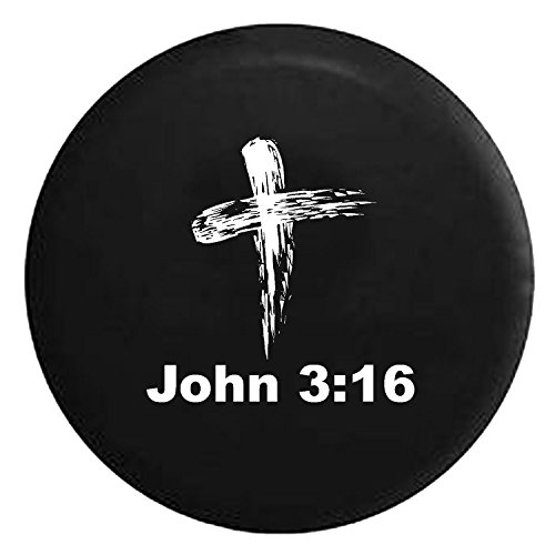 Steelcut John 3:16 Bible Verse God Cross Spare Tire Cover fits SUV Camper RV Accessories White Ink 33 in