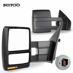 SCITOO Towing Mirrors fit for 2007-2014 for Ford for F150 Pickup Truck Driver Passenger Side Black Power Heated Turn Signal Pudd