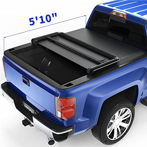 oEdRo Upgraded Soft Tri-fold Truck Bed Tonneau Cover On Top Compatible with 2014-2018 Chevy Silverado/GMC Sierra 1500 with 5.8ft