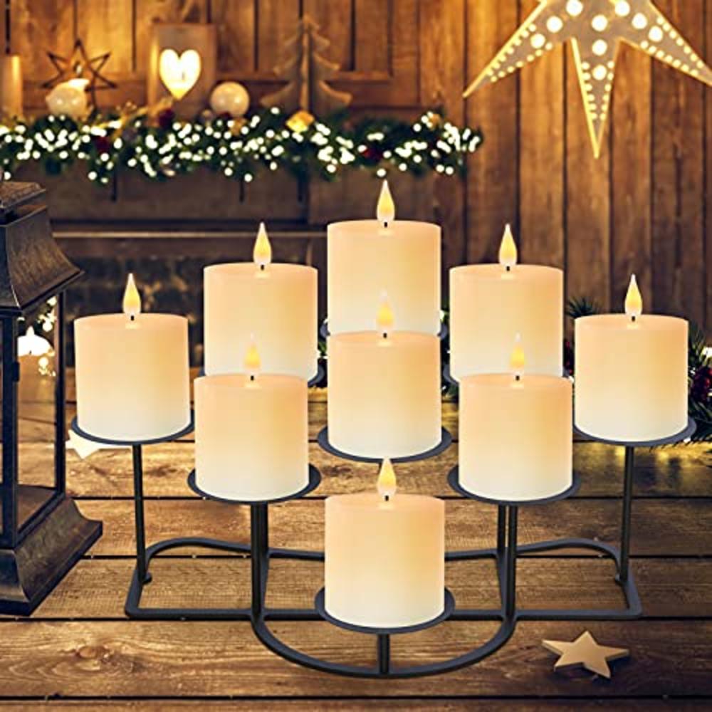 smtyle DIY 9 Mantle Candelabra Flameless or Wax Candle Holders for Fireplace with Black Iron Decoration on Desk / Floor