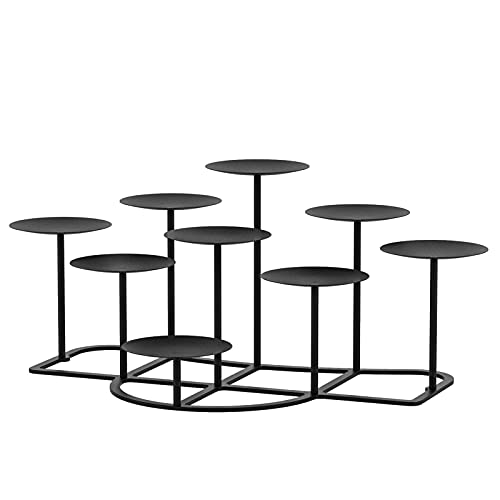 smtyle DIY 9 Mantle Candelabra Flameless or Wax Candle Holders for Fireplace with Black Iron Decoration on Desk / Floor