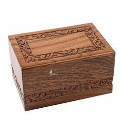 INTAJ Handmade Rosewood Urn for Human Ashes - Border Carved Wooden Urns Hand-Crafted - Funeral Cremation Urn for Ashes (L - 9",