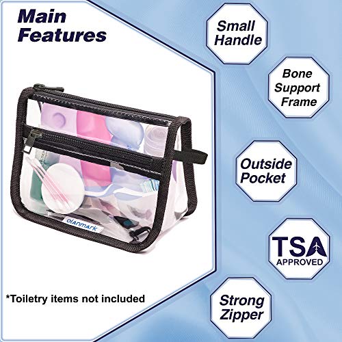 Olanmark TSA Approved Clear Toiletry Bag - Clear Plastic Travel Cosmetic Bag has Additional Pocket for Small Stuff - Reusable Quart Size