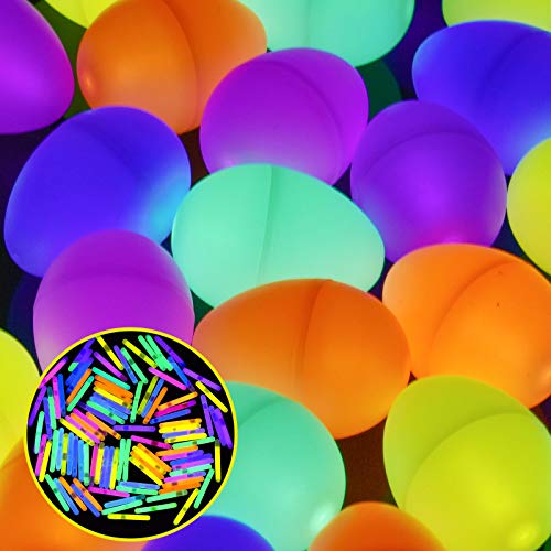 FUN LITTLE TOYS 100PCS Mini Glow Sticks Bulk with 6Colors for 72PCS Plastic Easter Egg, Easter Basket Stuffers, Glow in The Dark