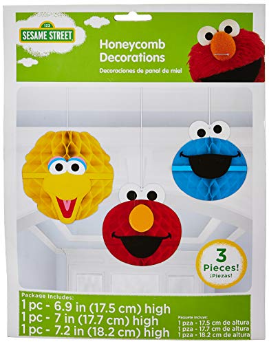 Amscan Sesame Street Honeycomb Decorations | Multicolor | 3 count, 1 Pack