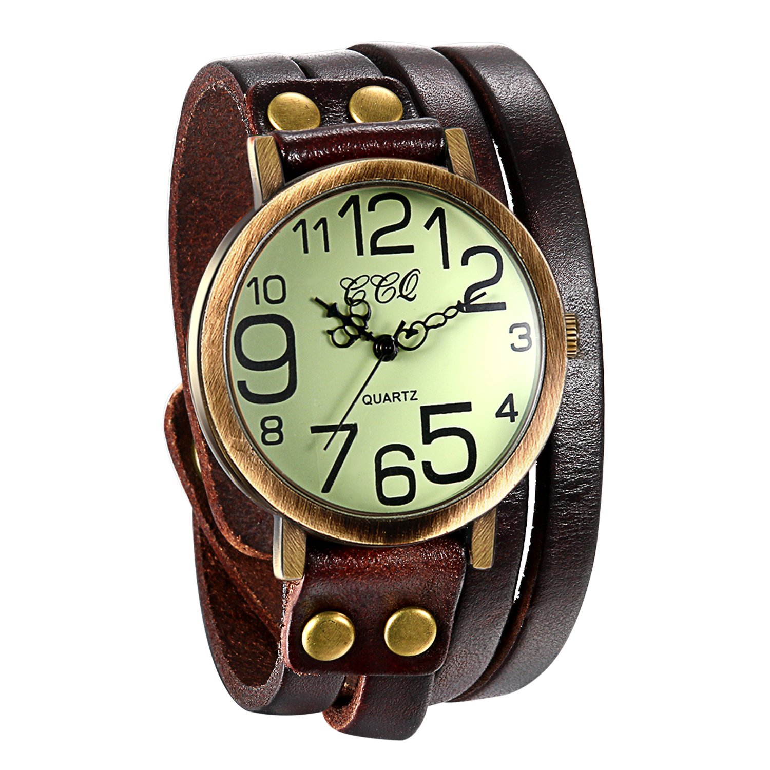 JewelryWe Women Men Watches Retro Multilayer Leather Bracelet Wrist Watch Easy Read Quartz Watch