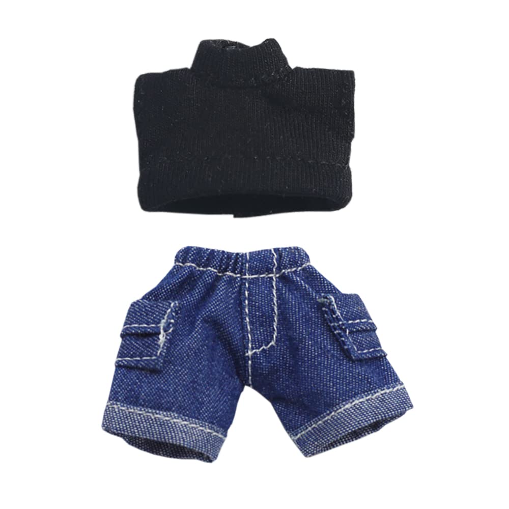 Niannyyhouse Solid Color Short Vest Pocket Cargo Denim Shorts 112 Bjd Ob11 Doll 4.3 Inches (11 Cm) Body Figure Accessory (Short,