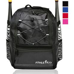 Athletico Youth Baseball Bag - Bat Backpack for Baseball, T-Ball  Softball Equipment  gear Holds Bat, Helmet, glove Fence Hook (