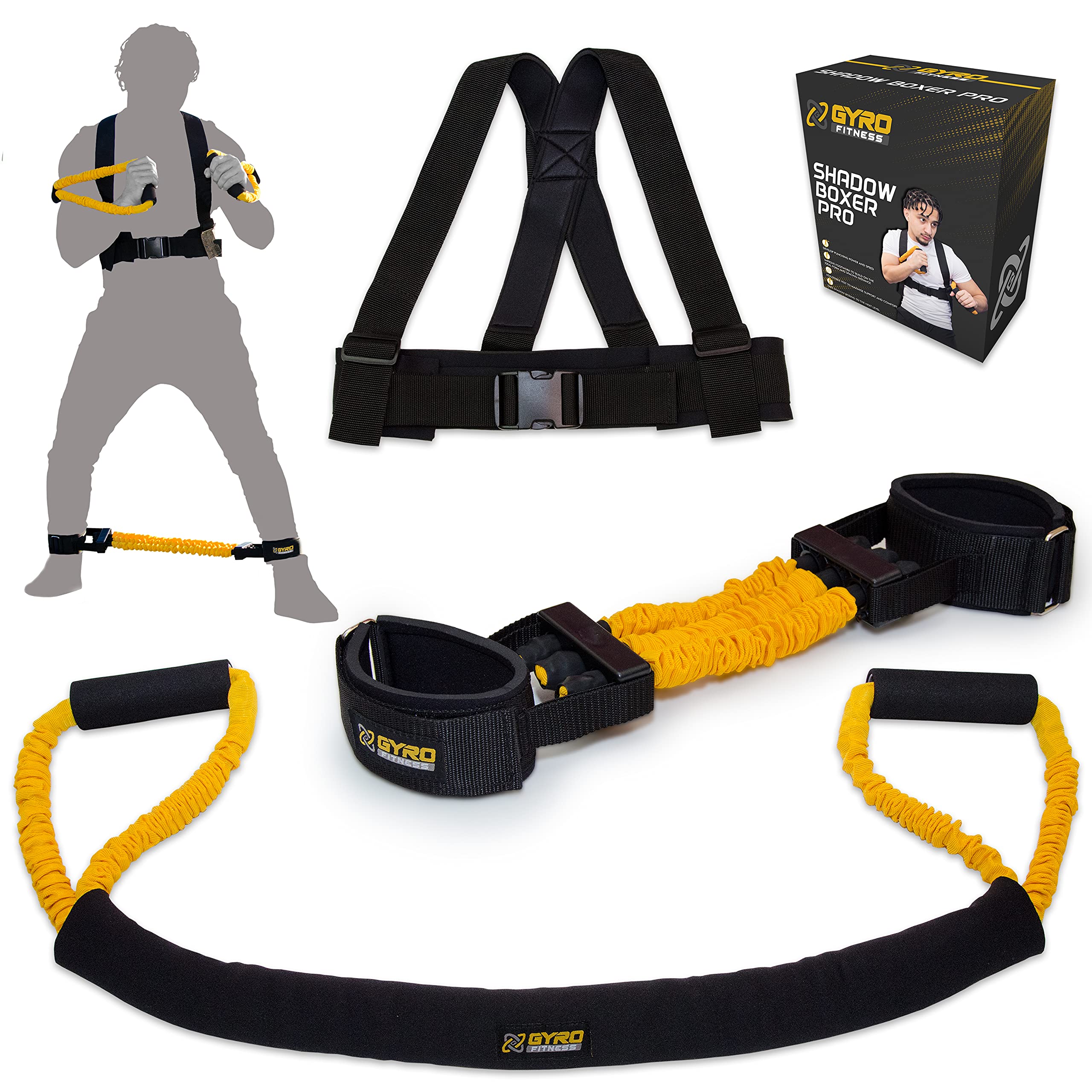 gYRO FITNESS Shadow Boxer Pro Boxing Resistance Bands Set for Shadow Boxing, comes with Ankle cuffs Ideal Addition to Your Home 