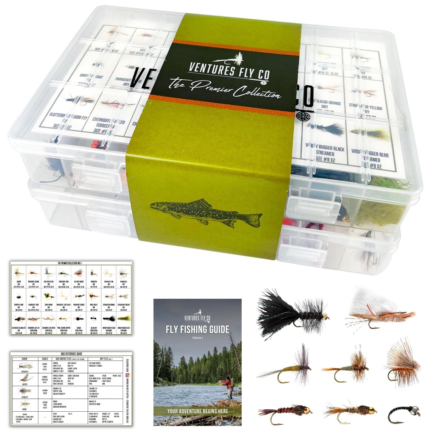 Ventures Fly co 122 Premium Hand Tied Fly Fishing Flies Assortment Two Fly Boxes Included Dry, Wet, Nymphs, Streamers, Wooly Bug