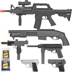 BBTac Airsoft gun Package - Dark Ops - collection of Airsoft guns - Powerful Spring Rifle, Shotgun, Two SMg, Mini Pistols and BB