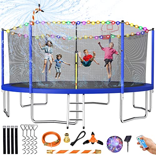 Tatub 15FT Trampoline with Safety Enclosure Net Basketball Hoop and Ladder, Recreational Backyard Bounce for 5-7 children and Ad